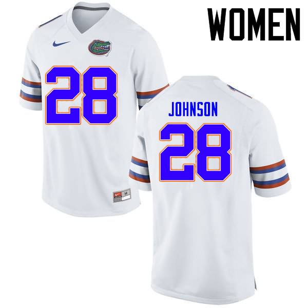 Women's NCAA Florida Gators Kylan Johnson #28 Stitched Authentic Nike White College Football Jersey HVK8065UY